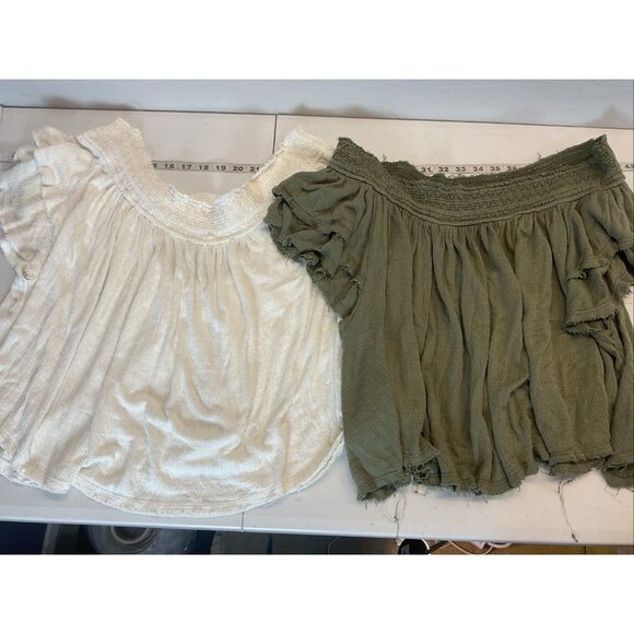 Free People Tops - Lot of 2 Free People Santorini Off‎ Shoulder Top Size LG Blouse Green/ Ivory